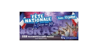 Feu d'artifice et soirée musicale pour la Fête Nationale ce samedi 13 juillet à Grasse