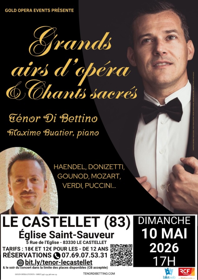 Concert Grands Airs d'Opéra et Chants Sacrés par le Ténor Di Bettino - 10/05/2026 - Le Castellet