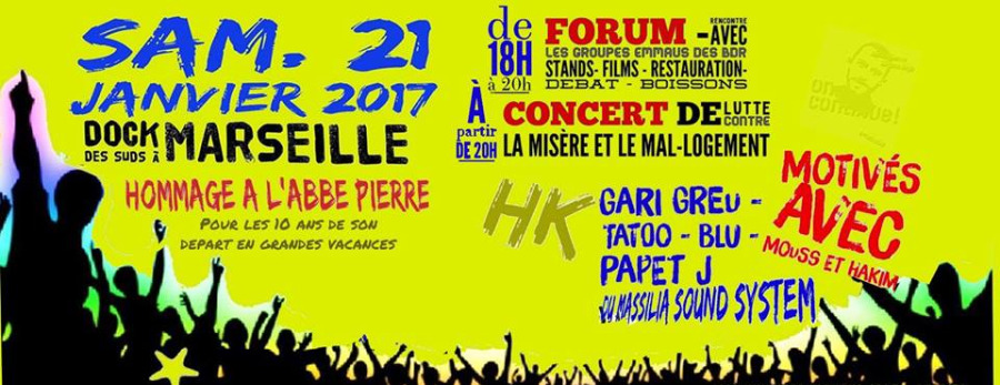 AbbÃ© Pierre dÃ©jÃ  10 ans : HK, Gari GrÃ©u, Blu... concert hommage