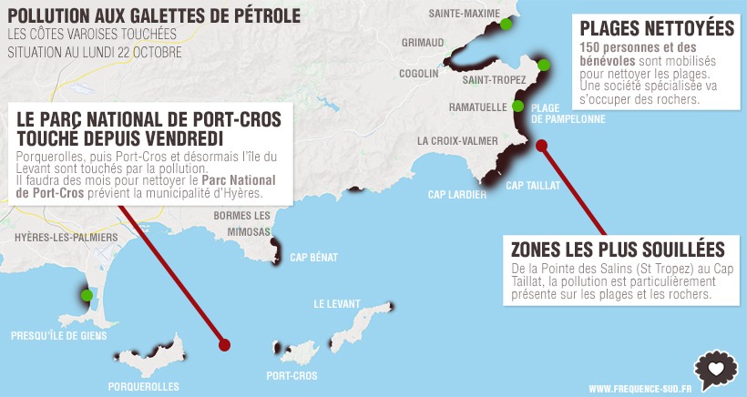 La pollution continue de s'étendre dans le Var: la carte et la liste des plages souillées par le pétrole