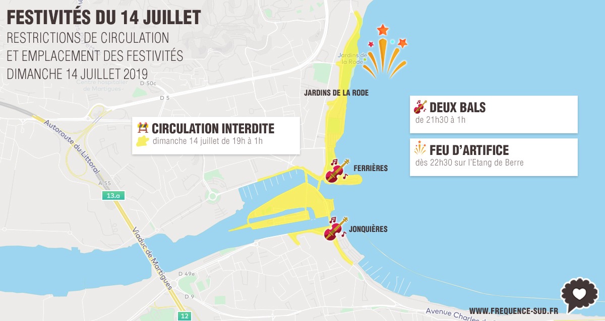 Feu d'artifice du 14 juillet à Martigues le plan de la circulation