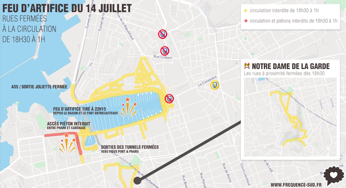 Feu d'artifice du 14 juillet à Marseille: le plan et le détail des rues fermées à la circulation
