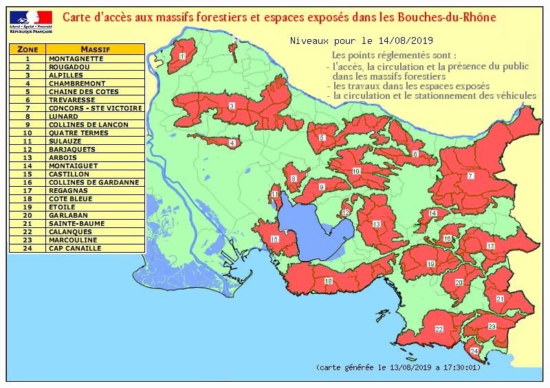 Risques incendie:tous les massifs des Bouches du Rhône interdits ce mardi 13 août