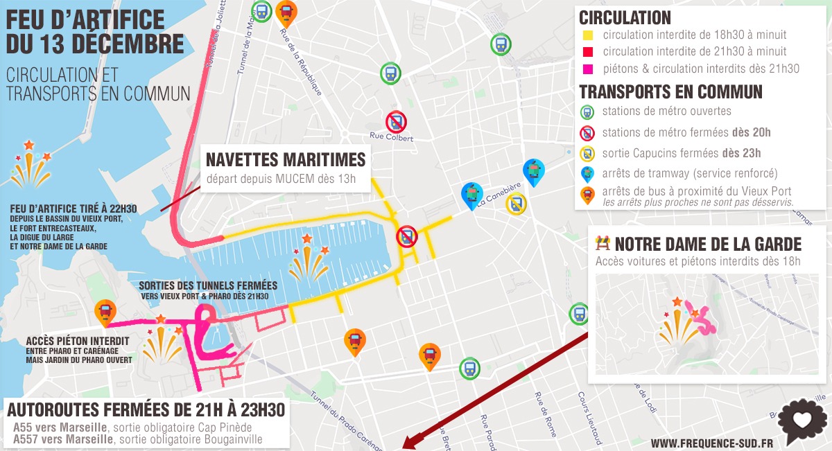 Feu d'artifice du 13 décembre: Le détail des rues fermées à la circulation autour du Vieux Port de Marseille
