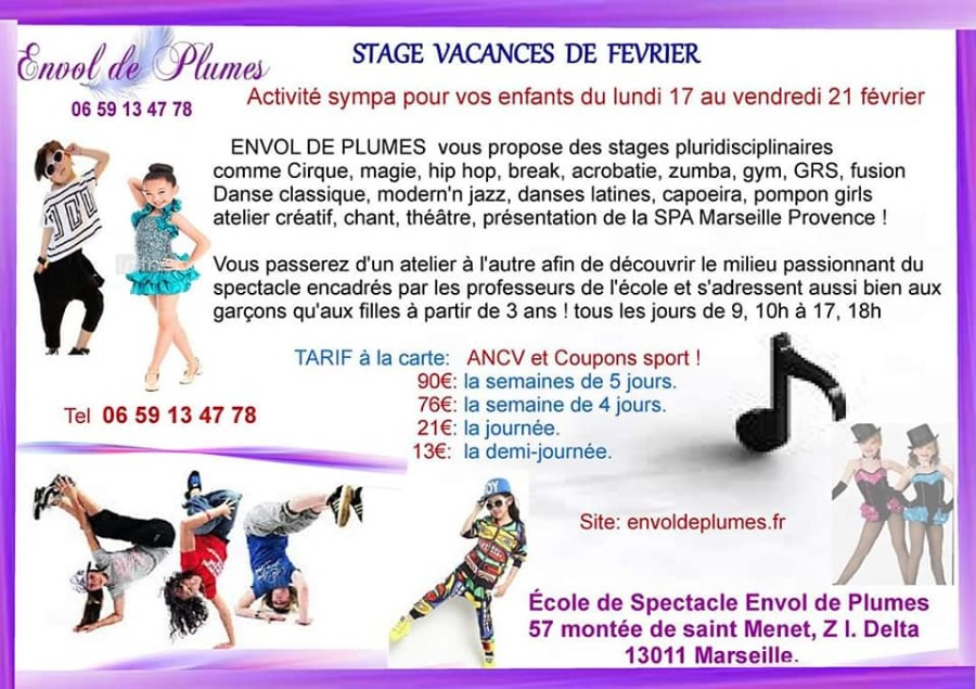 STAGE VACANCES D'HIVER à l'école de Danse, Chant, Théâtre ENVOL DE PLUMES 