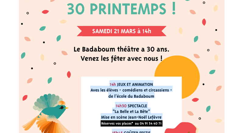 Journée anniversaire du Badaboum Théâtre le 21 mars
